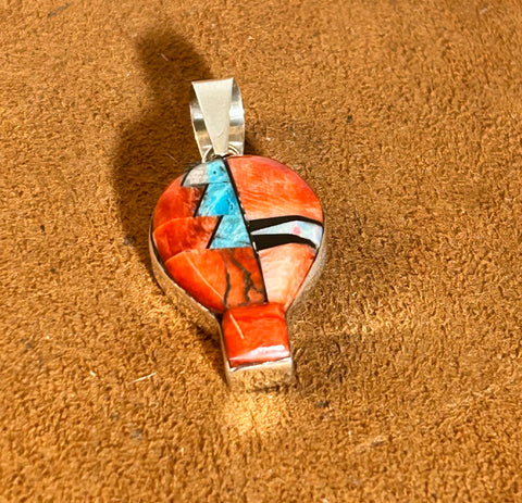 Deep Orange Hot Air Balloon Inlay Pendant By First American Traders