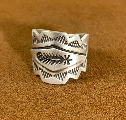 Small Feather Stamped Ring by Jeanette Nelson