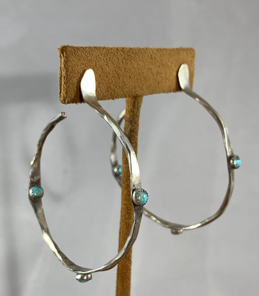 Large Inside and Out Turquoise Hoop Earrings by Richard Schmidt