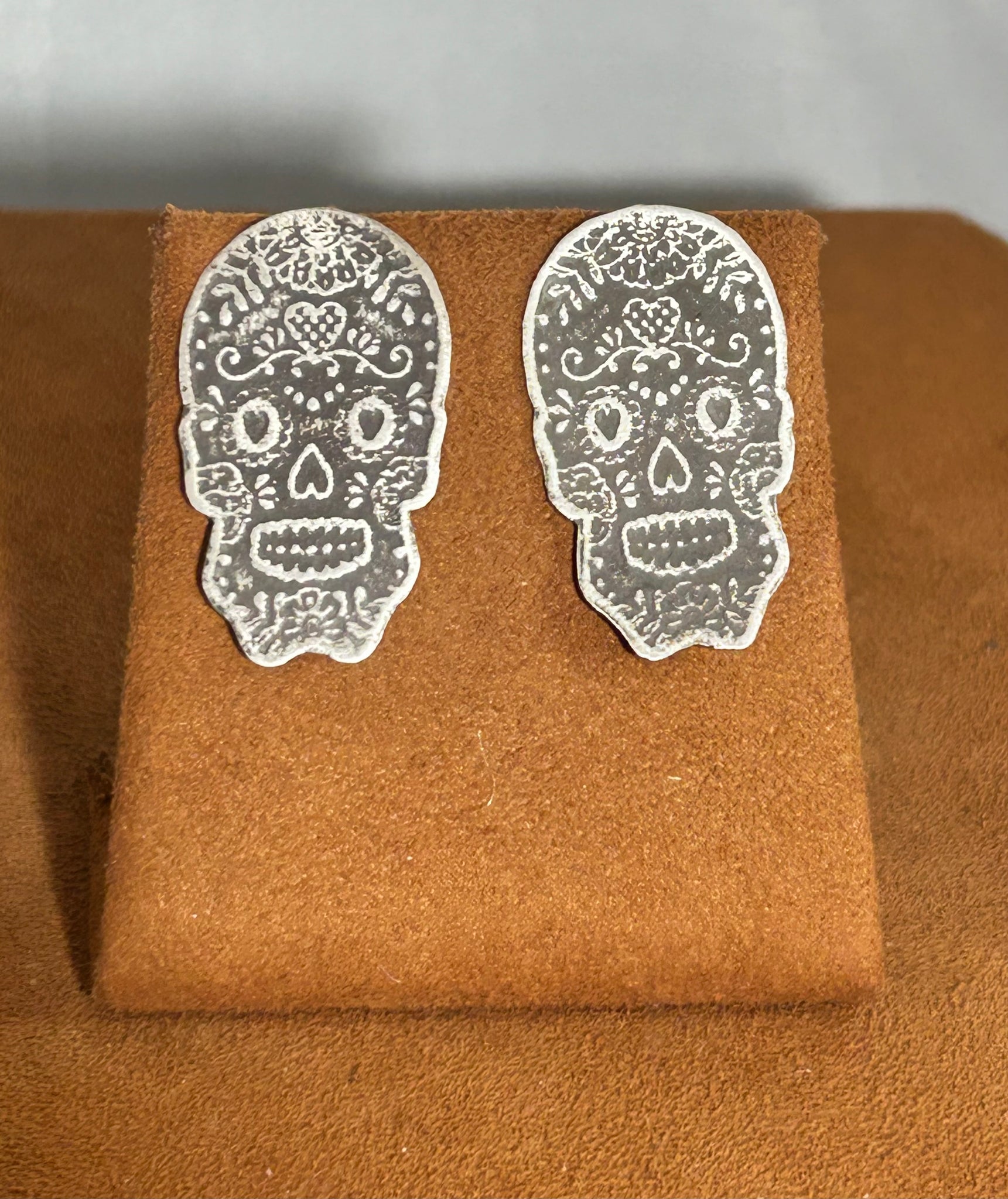 Sterling Silver Sugar Skull Post Earrings by Petra Nalini Palmer