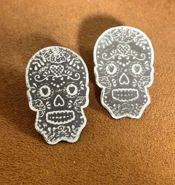 Sterling Silver Sugar Skull Post Earrings by Petra Nalini Palmer