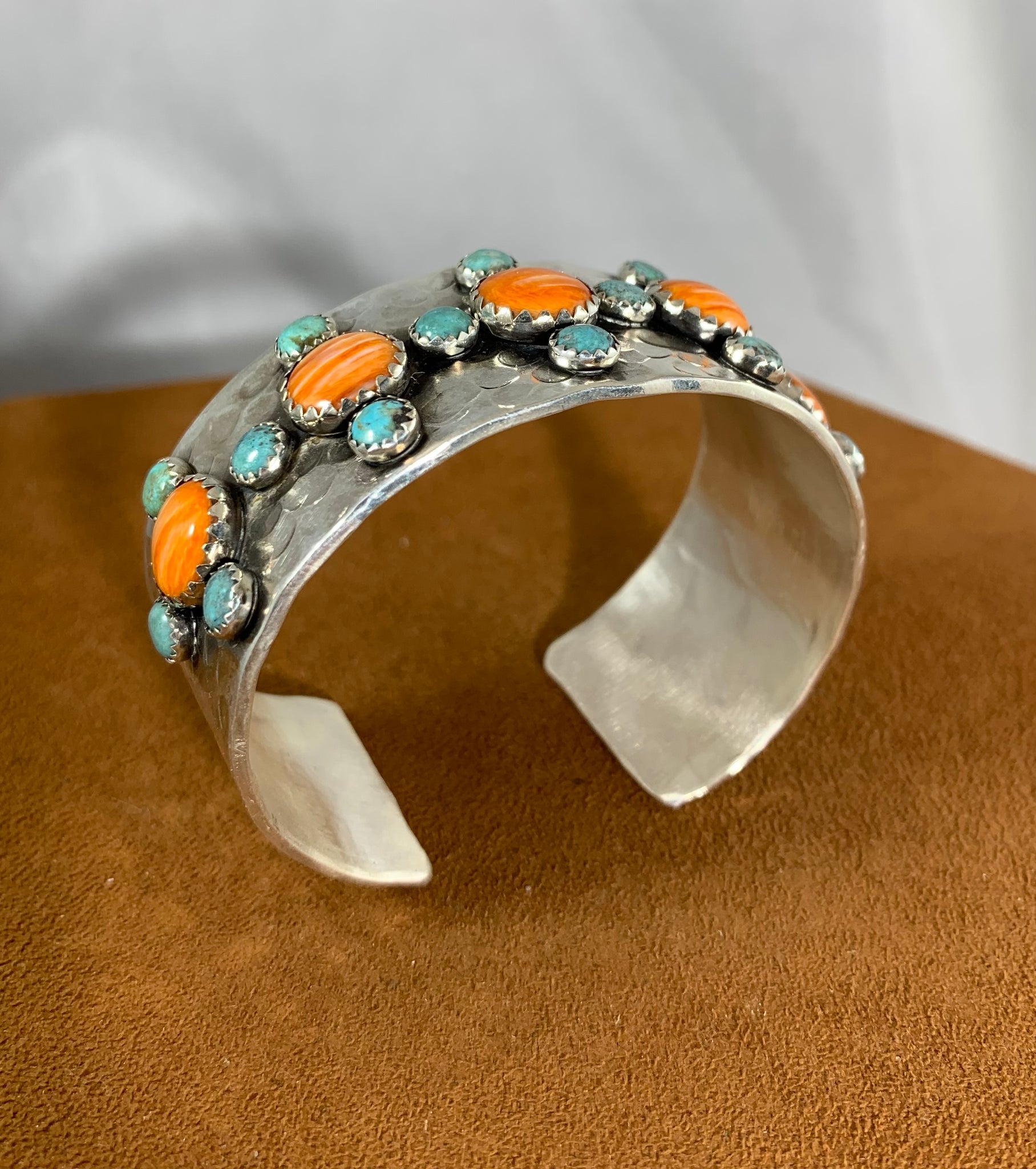 Spiny Oyster and Turquoise Cross Cuff by Richard Schmidt