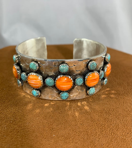 Spiny Oyster and Turquoise Cross Cuff by Richard Schmidt
