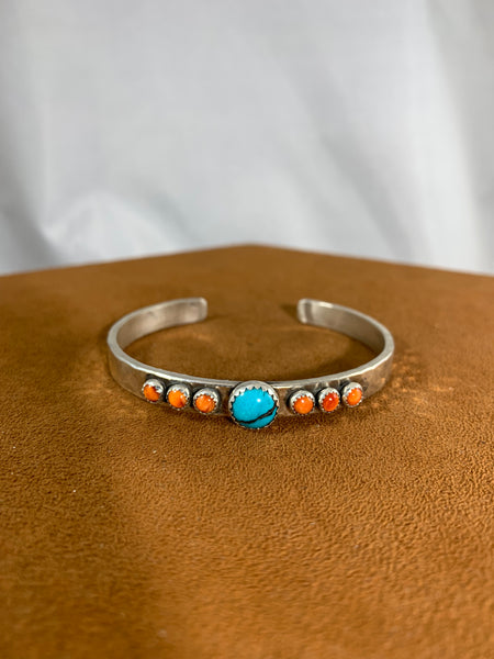 Thin Spiny Oyster and Turquoise Cuff by Richard Schmidt