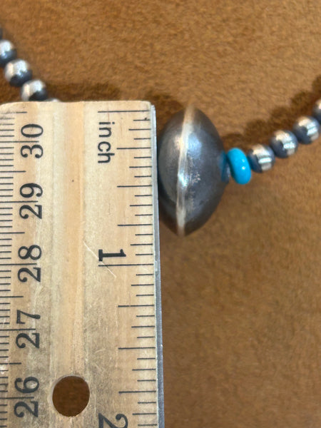 Classic Navajo Bead Necklace with Kingman Turquoise by First American Traders