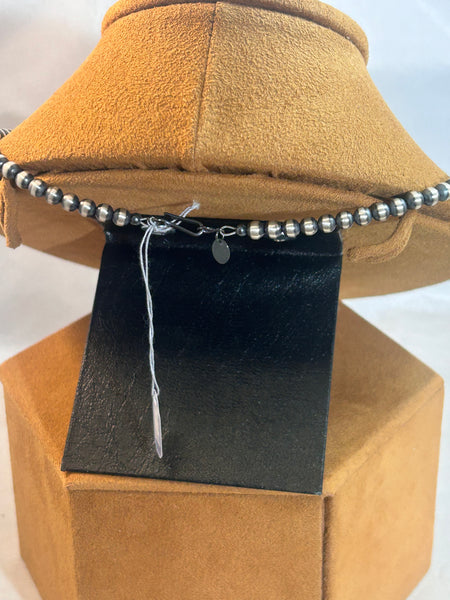 Classic Navajo Bead Necklace with Kingman Turquoise by First American Traders