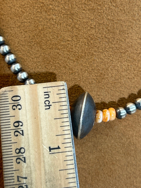 Classic Navajo Bead Necklace with Orange Spiny Oyster by First American Traders