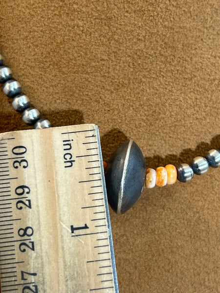 Classic Navajo Bead Necklace with Orange Spiny Oyster by First American Traders