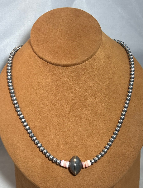 Classic Navajo Bead Necklace with Conch Shell Beads by First American Traders