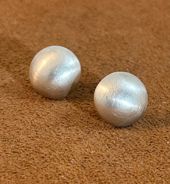 Silver Button Satin Finish Post Earrings by Kevin Randall Studios
