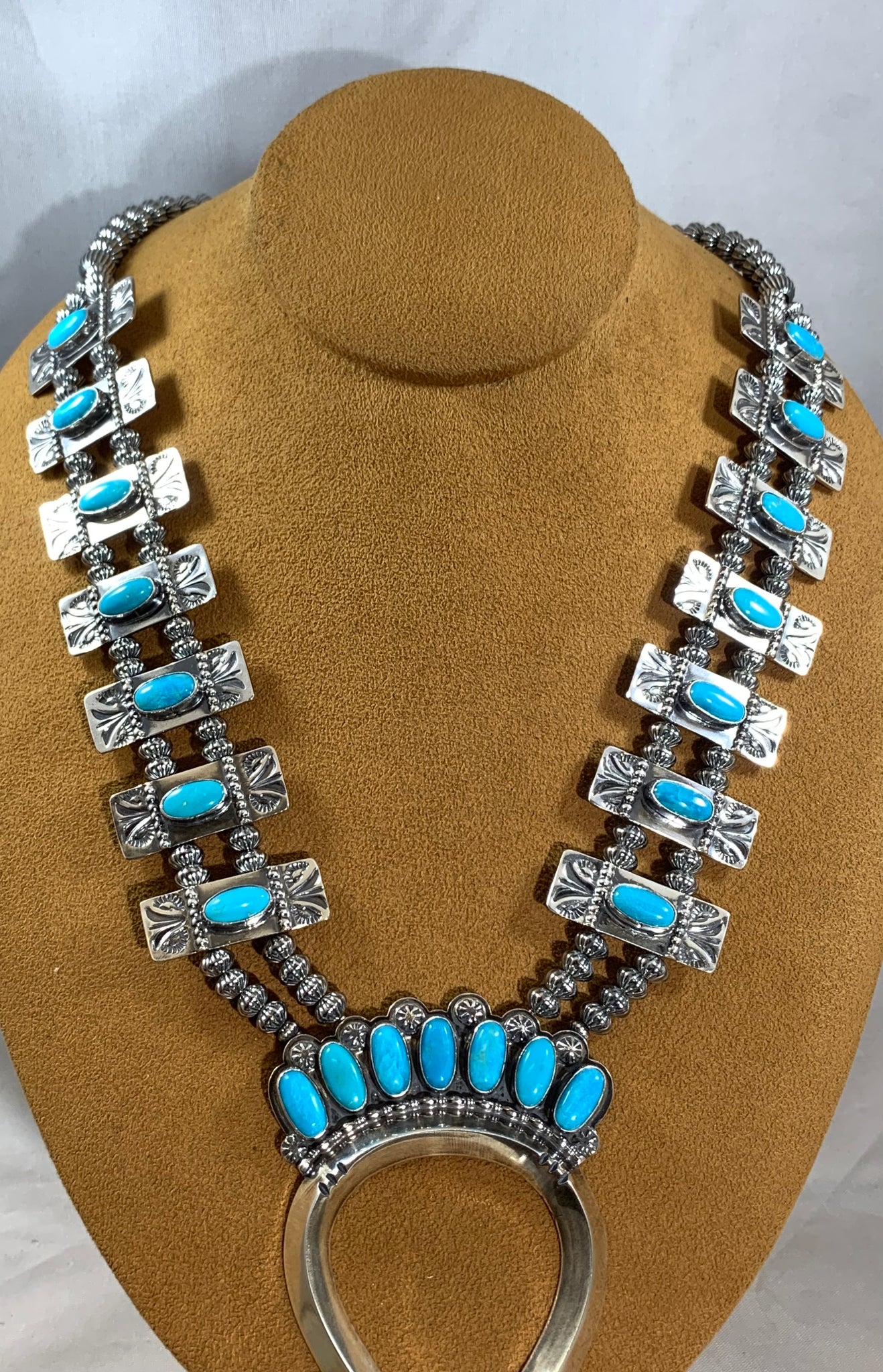 Navajo Turquoise Box Squash Necklace by Mary Teller
