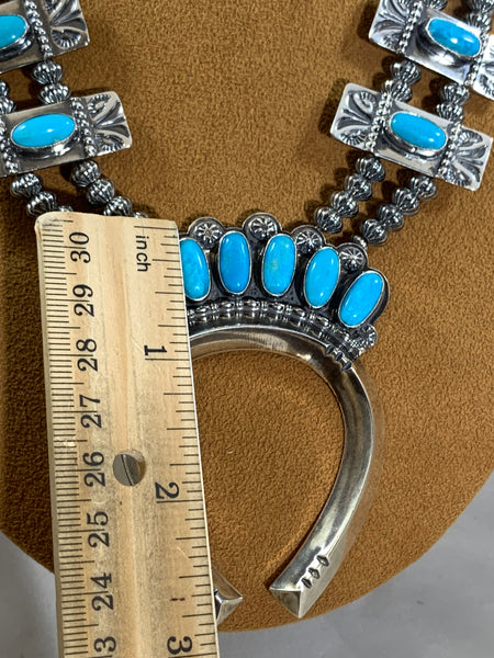 Navajo Turquoise Box Squash Necklace by Mary Teller