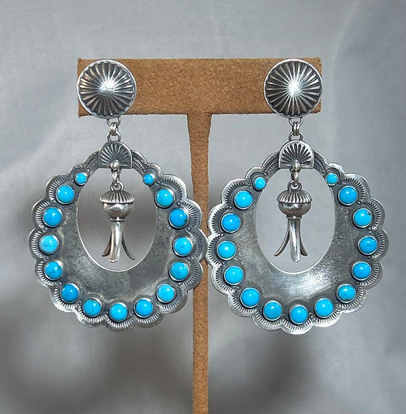 Large Scalloped Turquoise Earrings by Dennis Hogan