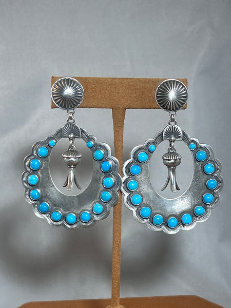 Large Scalloped Turquoise Earrings by Dennis Hogan