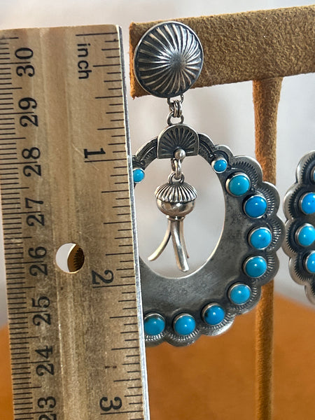Large Scalloped Turquoise Earrings by Dennis Hogan
