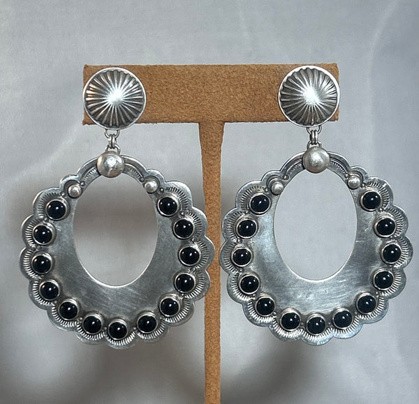 Large Scalloped Onyx Earrings by Dennis Hogan
