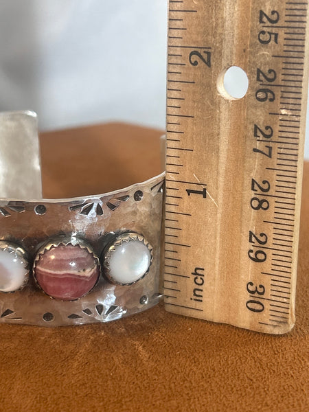 Mother of Pearl and Rhodochrosite Cuff by Richard Schmidt