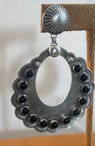 Large Scalloped Onyx Earrings by Dennis Hogan