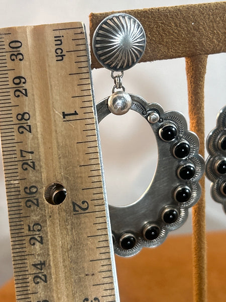 Large Scalloped Onyx Earrings by Dennis Hogan