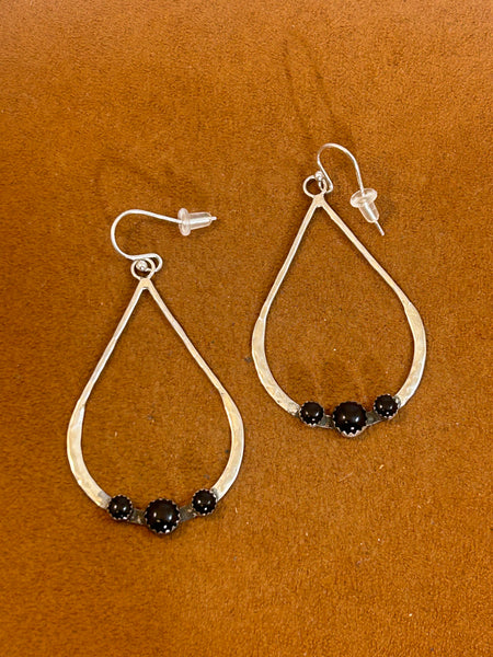 Teardrops Earrings with Three Onyx Stones by Richard Schmidt