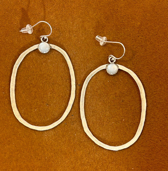 Slender Oval Hoop Earrings with Mother of Pearl by Richard Schmidt
