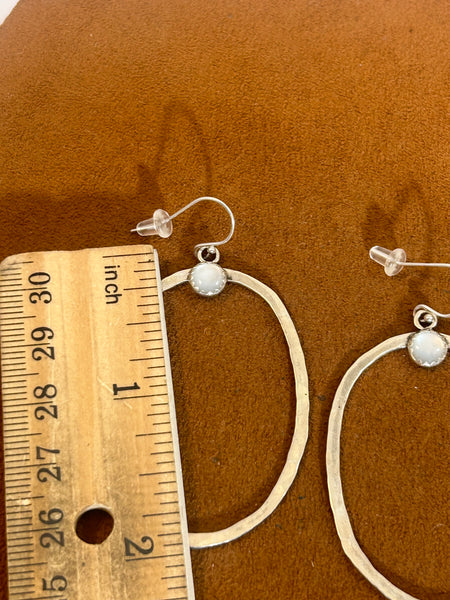 Slender Oval Hoop Earrings with Mother of Pearl by Richard Schmidt