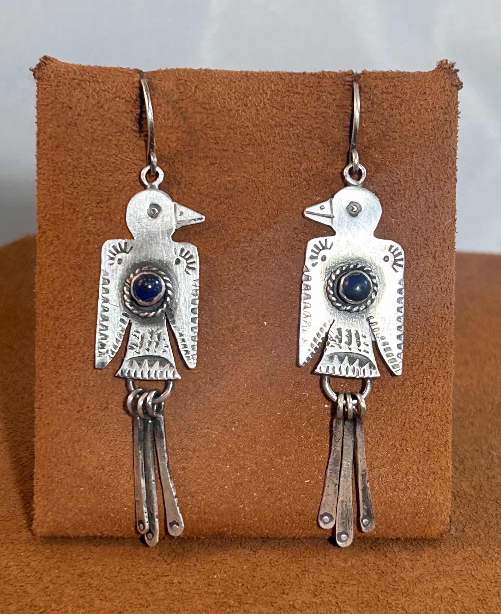 Silver Lapis Thunderbird Earrings by Jennifer Favour