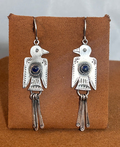 Silver Lapis Thunderbird Earrings by Jennifer Favour