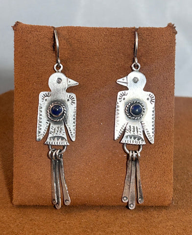 Silver Lapis Thunderbird Earrings by Jennifer Favour