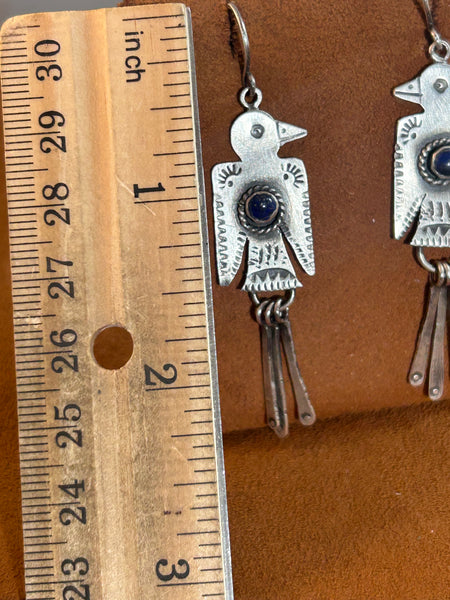 Silver Lapis Thunderbird Earrings by Jennifer Favour