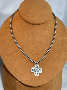 Sterling Silver Bead and Stamped Cross Necklace  by Kevin Randall Studios