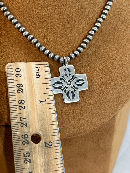 Sterling Silver Bead and Stamped Cross Necklace  by Kevin Randall Studios