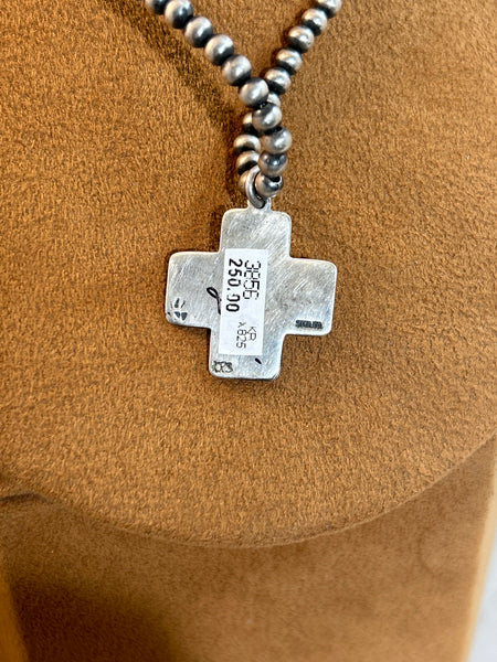 Sterling Silver Bead and Stamped Cross Necklace  by Kevin Randall Studios