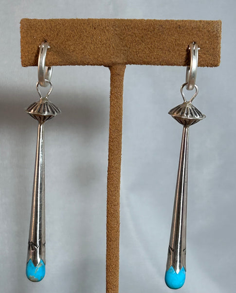 Long Blue Squash Blossom Earring by Gloria Sawin and John Hull