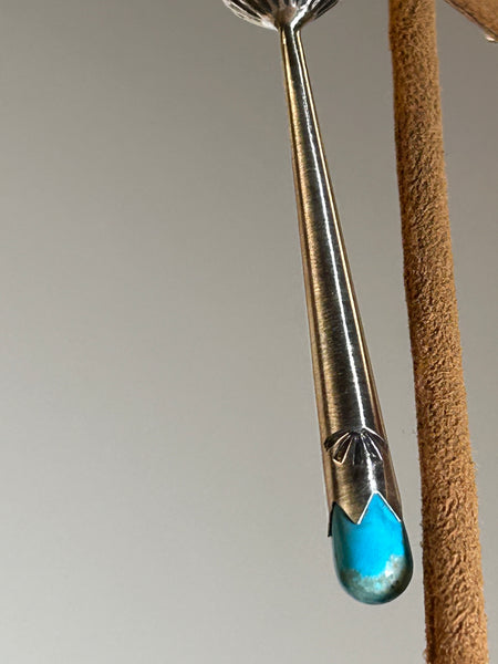 Long Blue Squash Blossom Earring by Gloria Sawin and John Hull