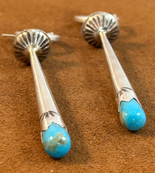 Long Blue Squash Blossom Earring by Gloria Sawin and John Hull