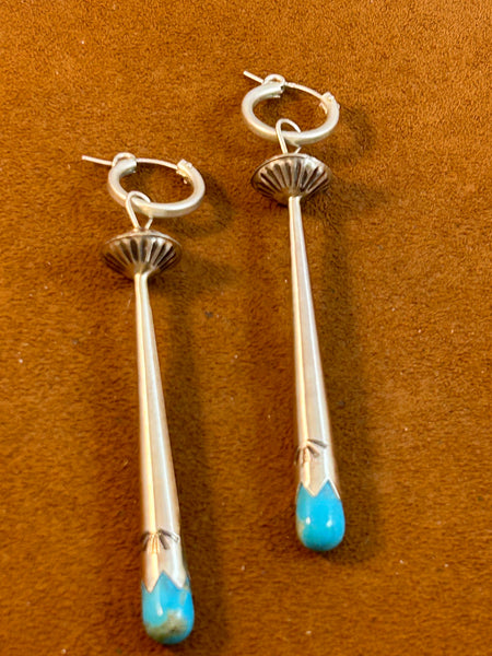 Long Blue Squash Blossom Earring by Gloria Sawin and John Hull