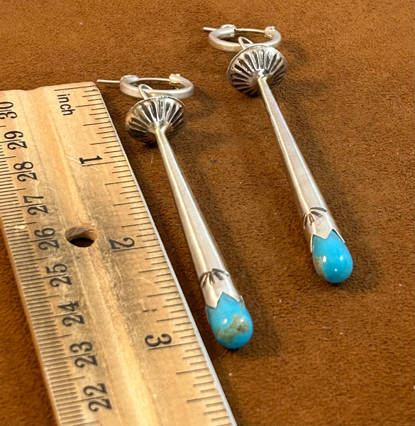 Long Blue Squash Blossom Earring by Gloria Sawin and John Hull