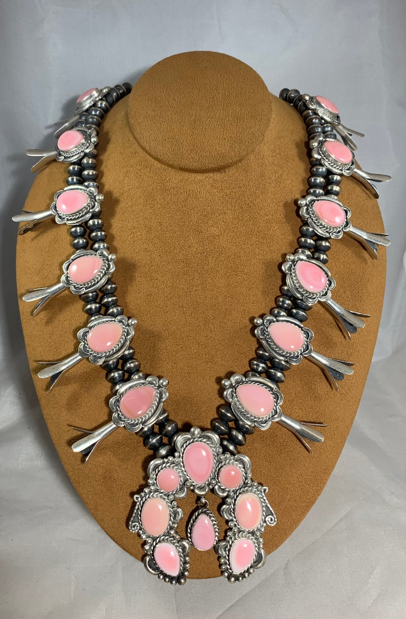 Pink Conch Squash Blossom Necklace by First American Traders