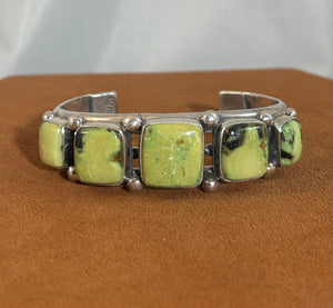 Five Stone Gaspeite Cuff by Alfred Lee Senior