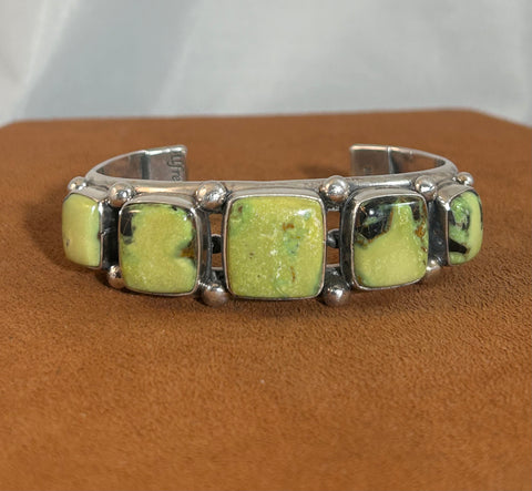 Five Stone Gaspeite Cuff by Alfred Lee Senior