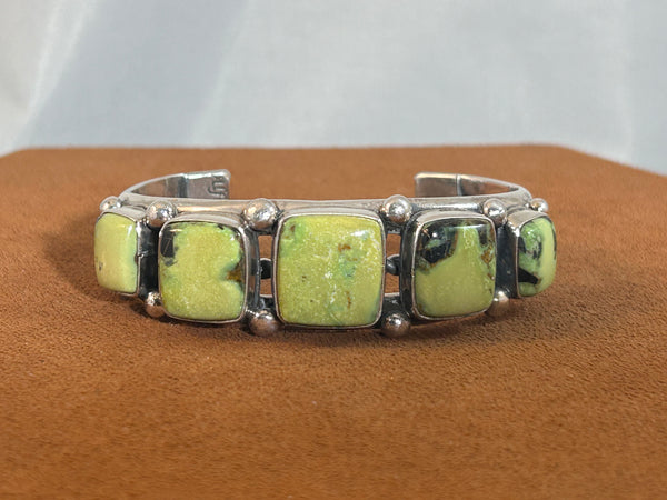 Five Stone Gaspeite Cuff by Alfred Lee Senior