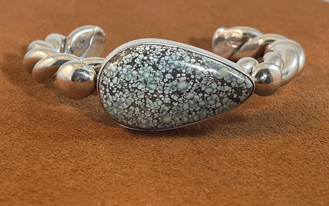 Rope Cuff with Teardrop New Lander Turquoise by Alfred Lee Senior and Junior