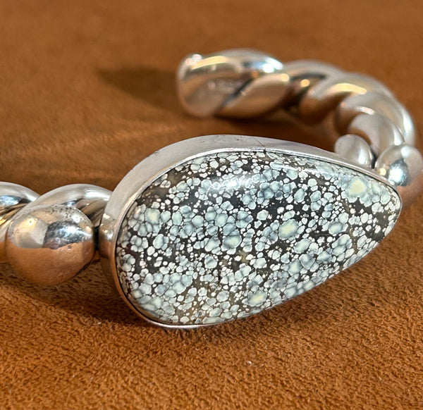 Rope Cuff with Teardrop New Lander Turquoise by Alfred Lee Senior and Junior