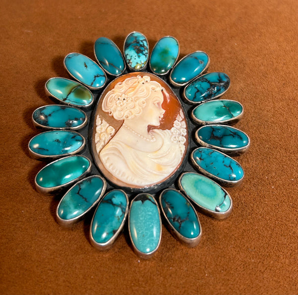 Turquoise Cameo on Beads by Federico and First American Traders