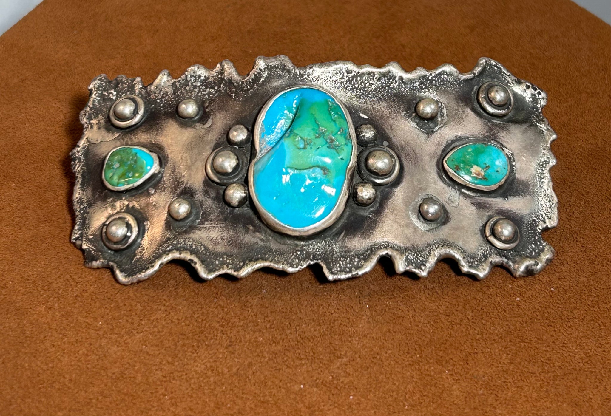 Three Stone Turquoise Barrette by Hal and Margie Heistand
