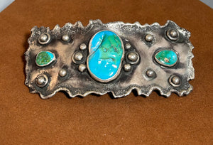 Three Stone Turquoise Barrette by Hal and Margie Heistand