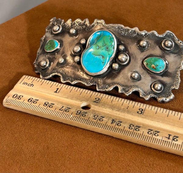 Three Stone Turquoise Barrette by Hal and Margie Heistand