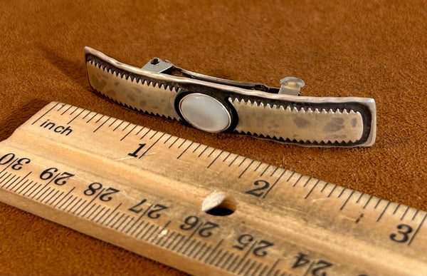 Ribbon Mother of Pearl Hammered Barrette by Clif Doran