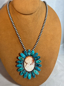 Turquoise Cameo on Beads by Federico and First American Traders